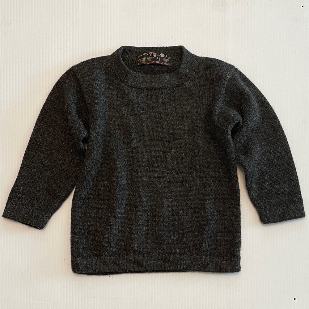 Baby Alpaca Crewneck Kids Sweater Size 4 Gray Long Sleeve